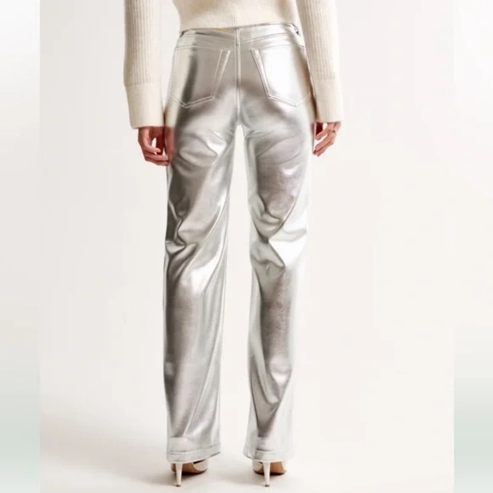 Abercrombie and Fitch • Silver Vegan Leather 90s Relaxed Pant - Picture 2 of 7
